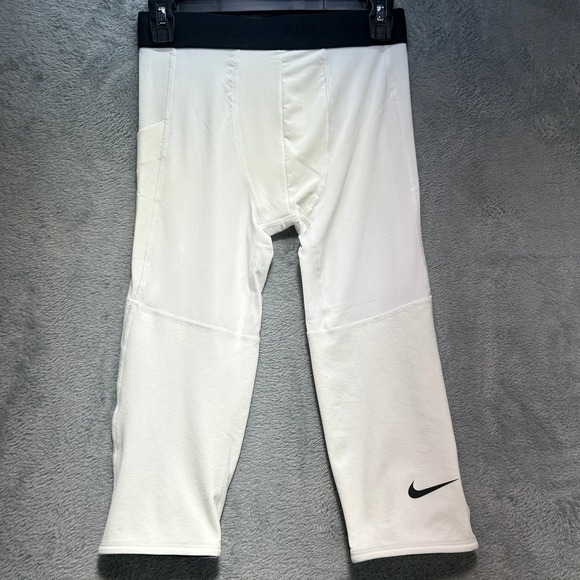 Nike Other - Nike Pro Dri-FIT Boys 3/4 Compression Tights White Black Waistband Size Large